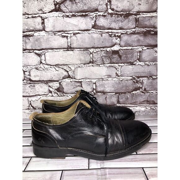 Fly London Black Distressed Leather Cap Toe Lace Oxfords Shoes Men Sz 43EU/10M - Picture 1 of 16